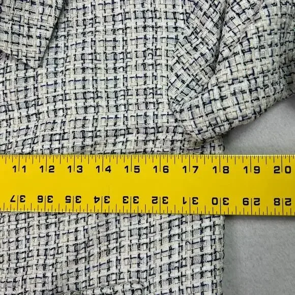 Chanel Tweed Jacket Women's 34 White & Blue Silk Blend Lining - Picture 15 of 15